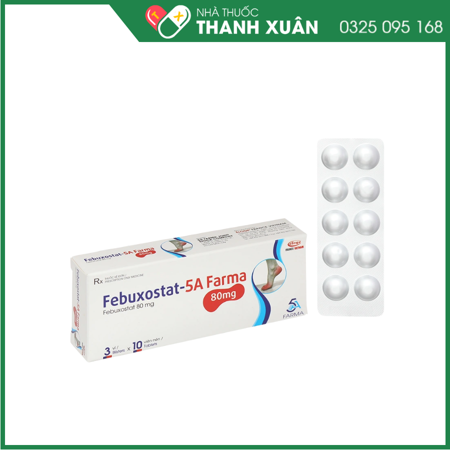 Febuxostat-5A Farma 80mg điều trị tăng acid uric máu